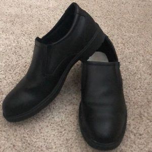 Men’s steel toe work shoes black leather, sz 10.5